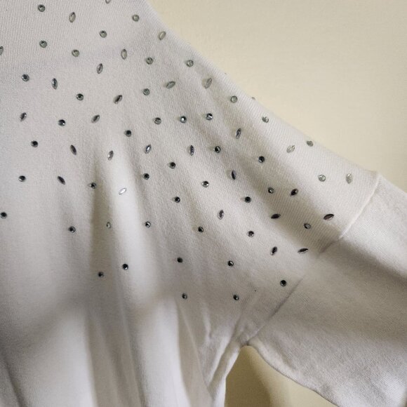 DG2 Diane Gilman NWT White Rhinestone Embellished Turtleneck Sweater Size 1X - Picture 3 of 7
